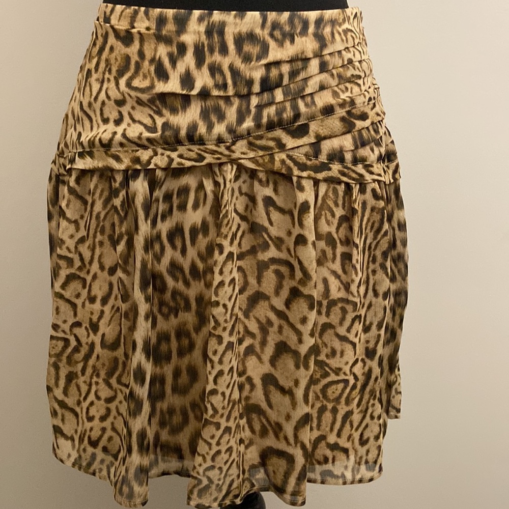 Express Leopard Print Ruching Detail Mini Skirt, Size 6